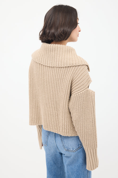 Sulvam Beige Wool Knit Cutout Cardigan