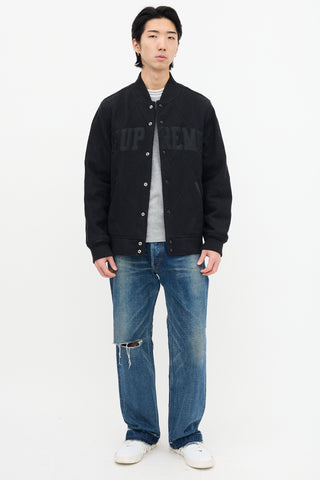 Supreme Black Wool Quilted Varsity Jacket