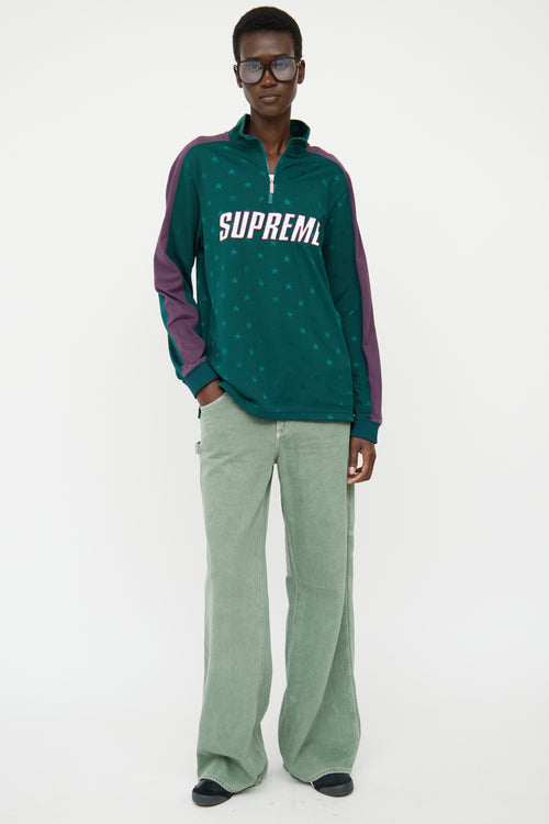 Supreme Green & Purple Half Zip Logo Top