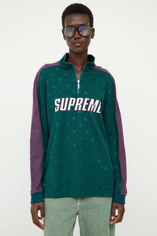 Supreme Green & Purple Half Zip Logo Top