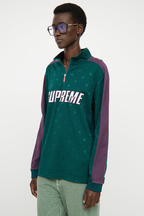 Supreme Green & Purple Half Zip Logo Top