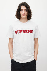 Supreme Grey & Red Emrboidered Logo T-Shirt