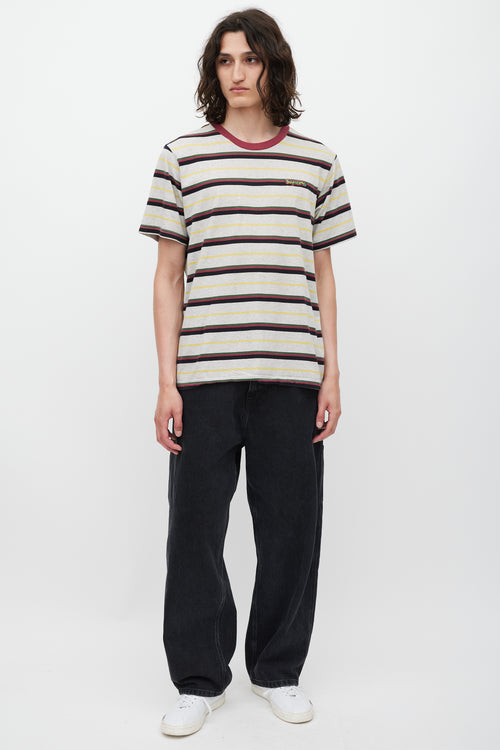 Supreme SS 2018 Heather Grey & Burgundy Striped Gonz Logo T-Shirt