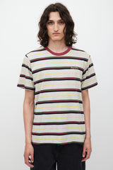 Supreme SS 2018 Heather Grey & Burgundy Striped Gonz Logo T-Shirt