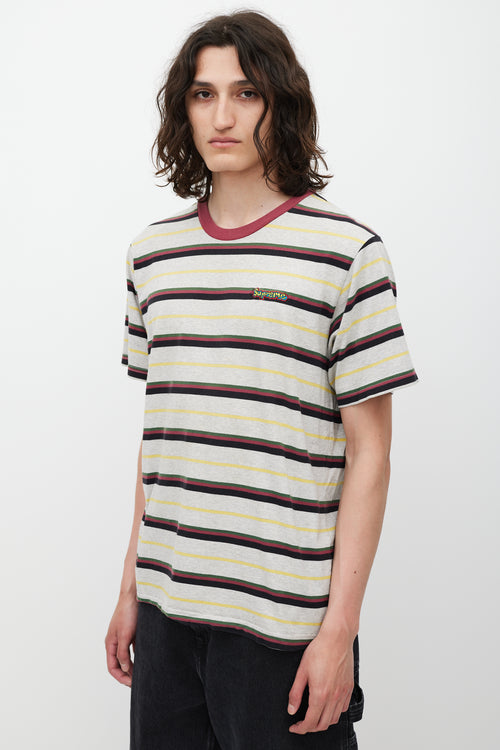 Supreme SS 2018 Heather Grey & Burgundy Striped Gonz Logo T-Shirt