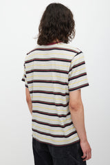 Supreme SS 2018 Heather Grey & Burgundy Striped Gonz Logo T-Shirt