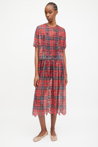Suzanne Rae Red & Black Lace Plaid Semi Sheer Dress