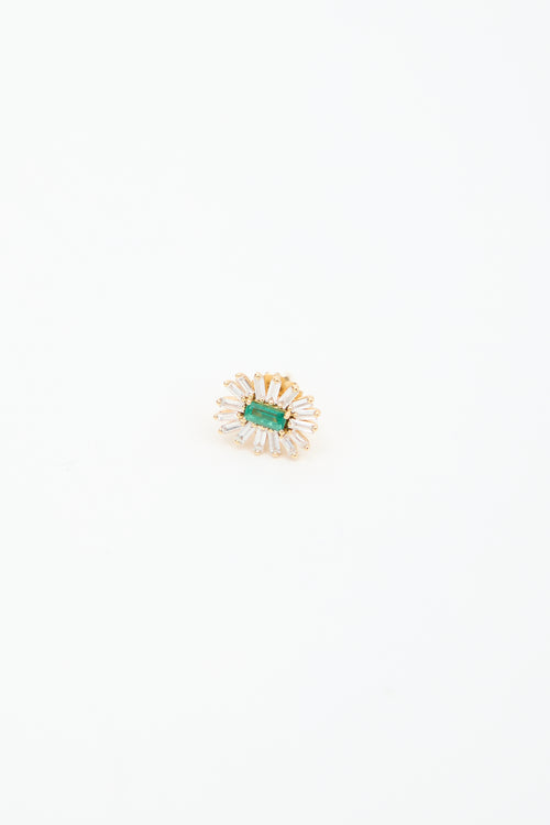 Suzanne Kalan 18K Gold Baguette Diamond & Emerald Spark Earrings