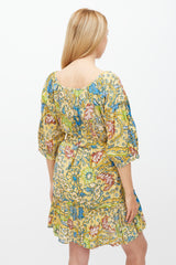 Suzie Kondi Yellow & Multicolour Floral Gathered Tier Dress