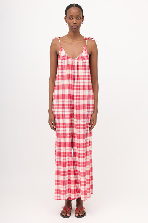 Suzie Kondi Crepe Plaid Sleeveless Jumpsuit