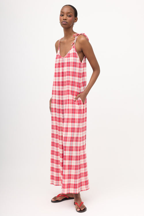 Suzie Kondi Crepe Plaid Sleeveless Jumpsuit