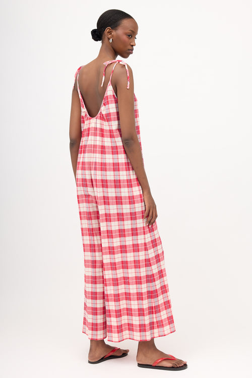 Suzie Kondi Crepe Plaid Sleeveless Jumpsuit
