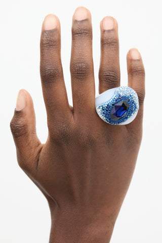 Swarovski White Resin & Blue Crystal Sculptural Ring