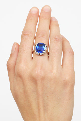Fine Jewelry Sythetic Blue Spinel & Diamond Palladium Ring
