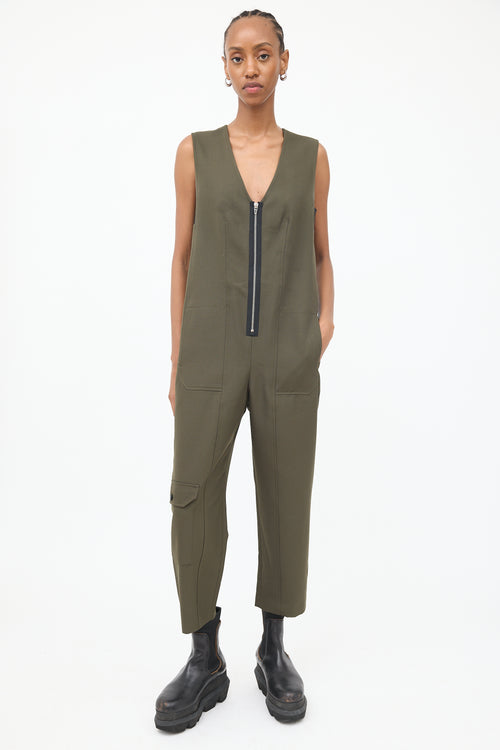 T by Alexander Wang Deep Green Zip Front Utility Jumpsuit