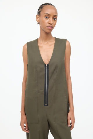 T by Alexander Wang Deep Green Zip Front Utility Jumpsuit