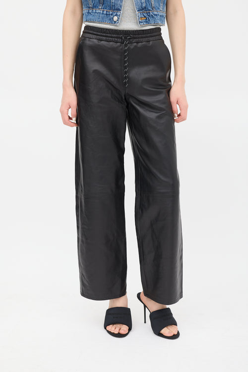 T by Alexander Wang Black Leather Wide Leg Trouser