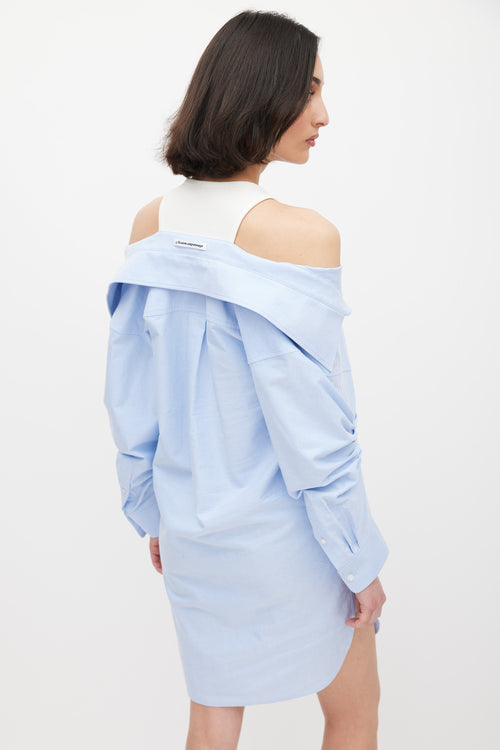 T by Alexander Wang // Blue & White Off Shoulder Layered Shirt Dress VSP Consignment T by Alexander Wang // Blue & White Off Shoulder Layered Shirt Dress VSP Consignment