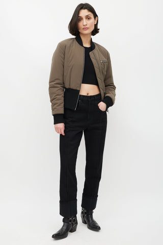 T by Alexander Wang Green Cropped Bomber Jacket