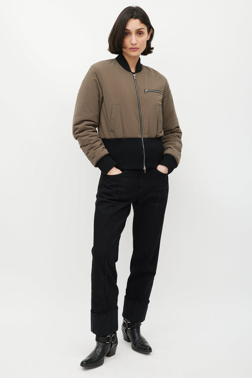 T by Alexander Wang Green Cropped Bomber Jacket