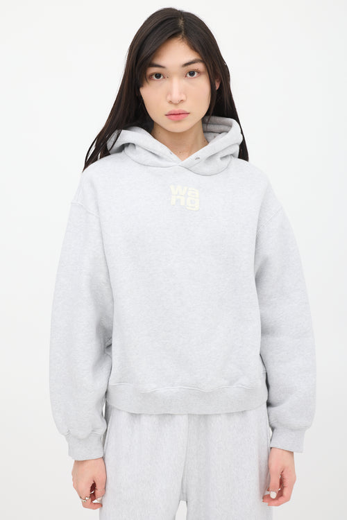 T by Alexander Wang Grey & White Puffed Logo Hoodie