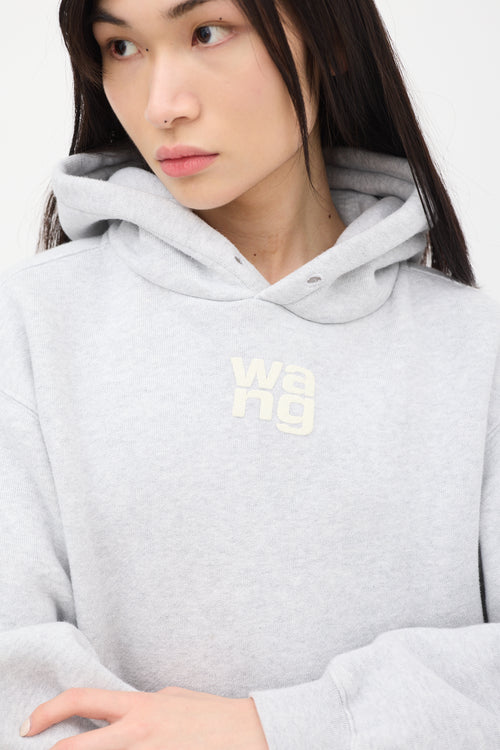 T by Alexander Wang Grey & White Puffed Logo Hoodie