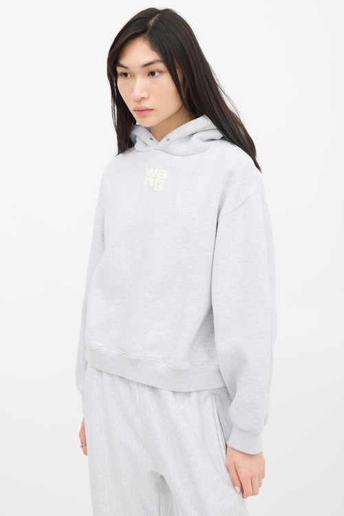 T by Alexander Wang Grey & White Puffed Logo Hoodie