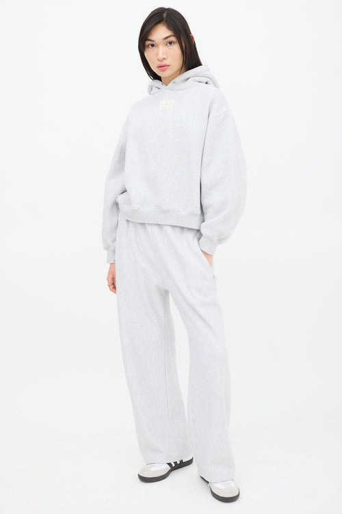 T by Alexander Wang Grey & White Puffed Logo Hoodie