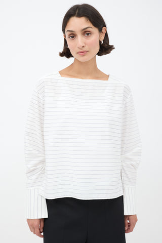 T.LINE White & Navy Cotton Pinstriped Elin Top