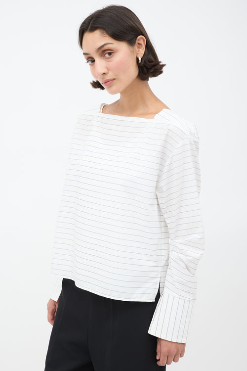 T.LINE White & Navy Cotton Pinstriped Elin Top