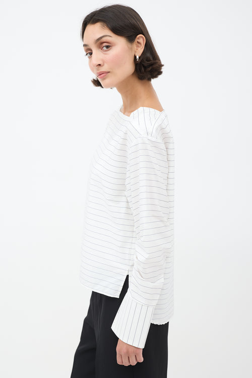 T.LINE White & Navy Cotton Pinstriped Elin Top