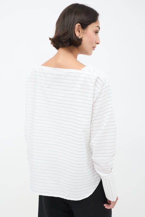 T.LINE White & Navy Cotton Pinstriped Elin Top