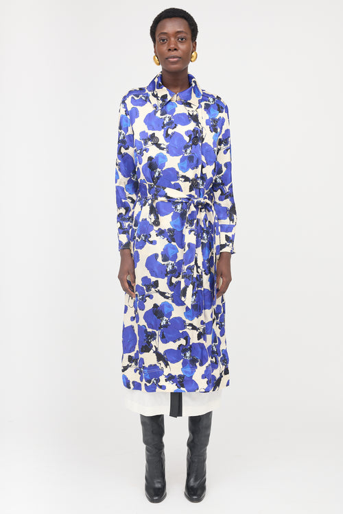 Tanya Taylor Satin Floral Trench Coat