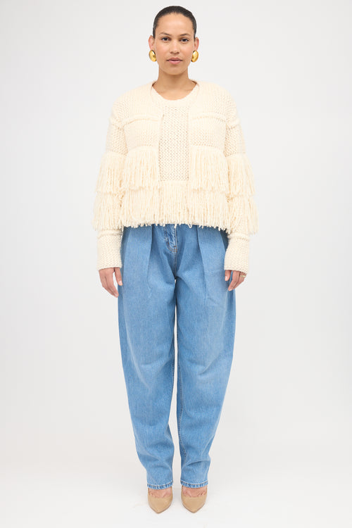 Tanya Taylor Wool Sola Fringe Cardigan