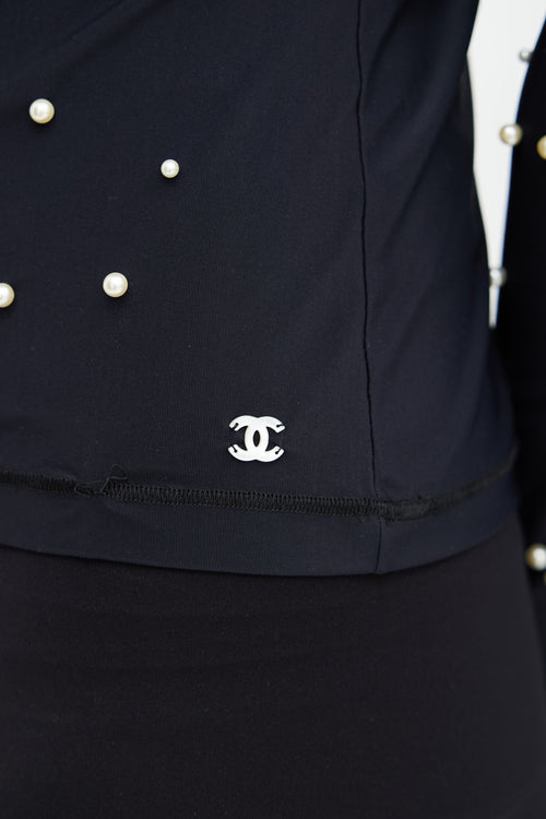 Chanel Black Mesh Pearl Embellished Top
