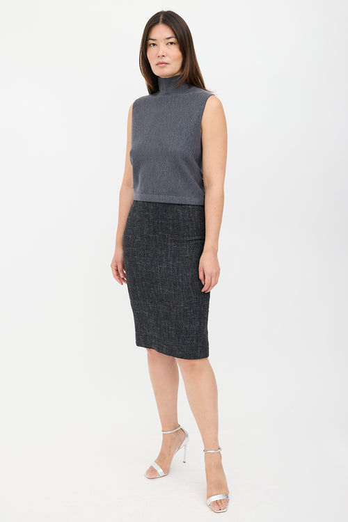 Louis Vuitton Wool & Metallic Tweed Skirt