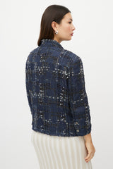 Chanel Blue & White Textured Silk Blend Blazer