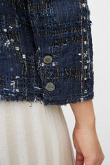 Chanel Blue & White Textured Silk Blend Blazer
