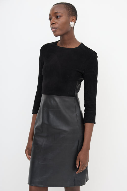 The Row Suede & Leather Three Quarter Dress
