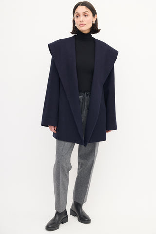 The Row Navy Wool Rayna Hooded Coat
