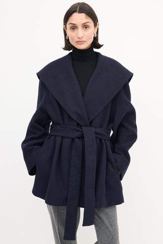 The Row Navy Wool Rayna Hooded Coat