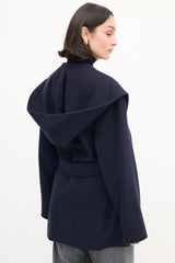 The Row Navy Wool Rayna Hooded Coat