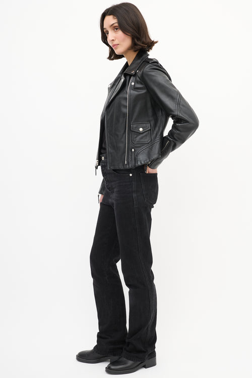 Theory Black Leather Biker Jacket