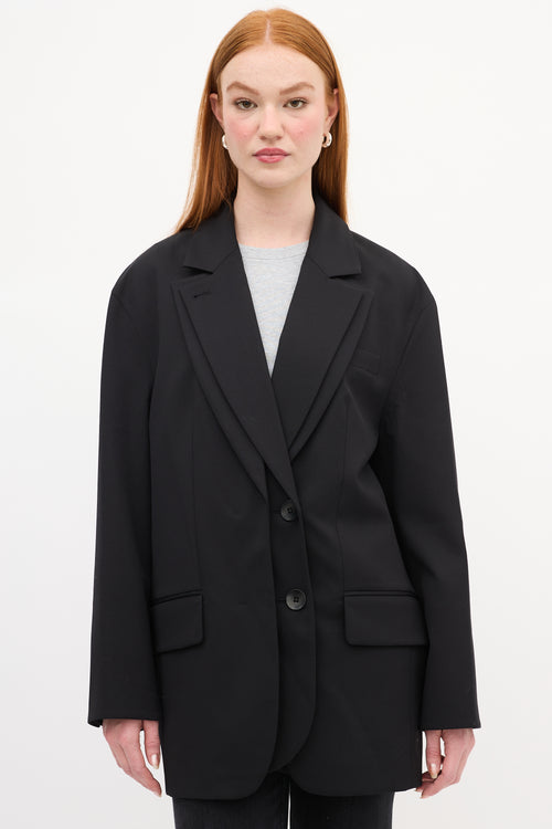 Tibi Black Wool Double Layer Liam Blazer