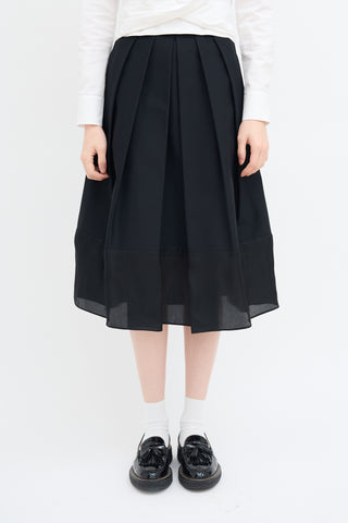 Tibi Black Pleated Midi Skirt