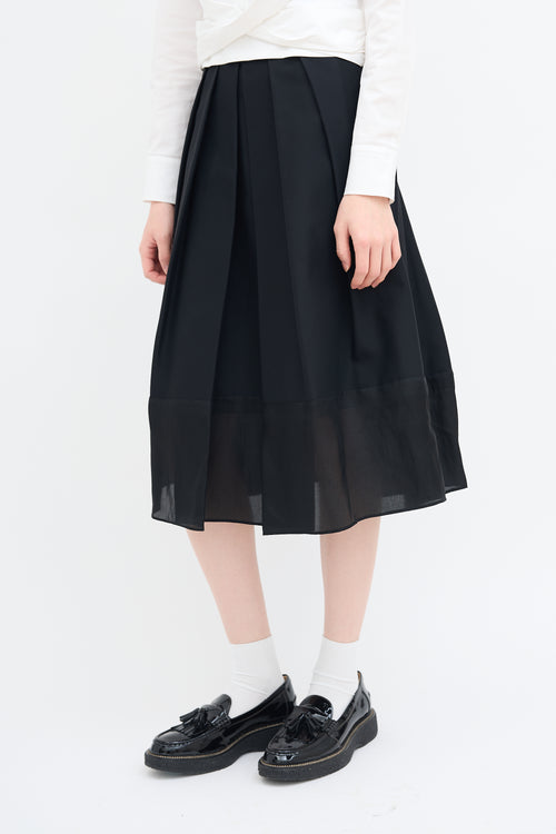 Tibi Black Pleated Midi Skirt