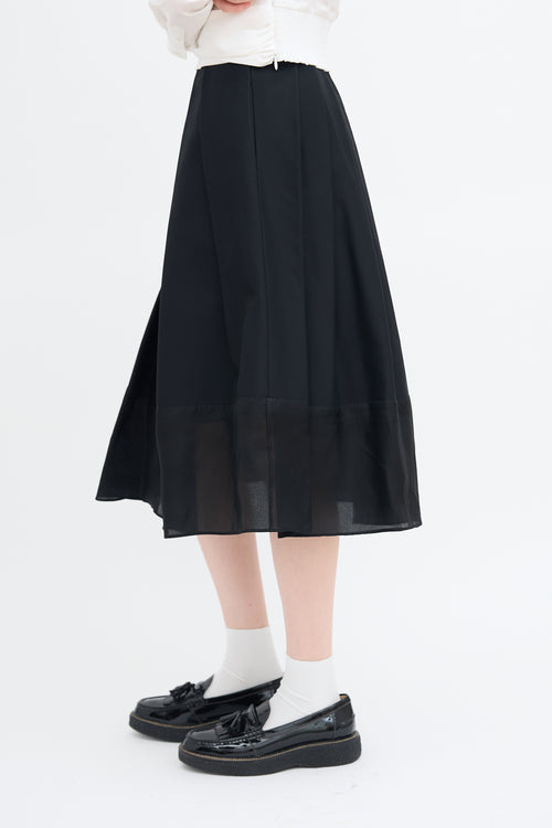 Tibi Black Pleated Midi Skirt