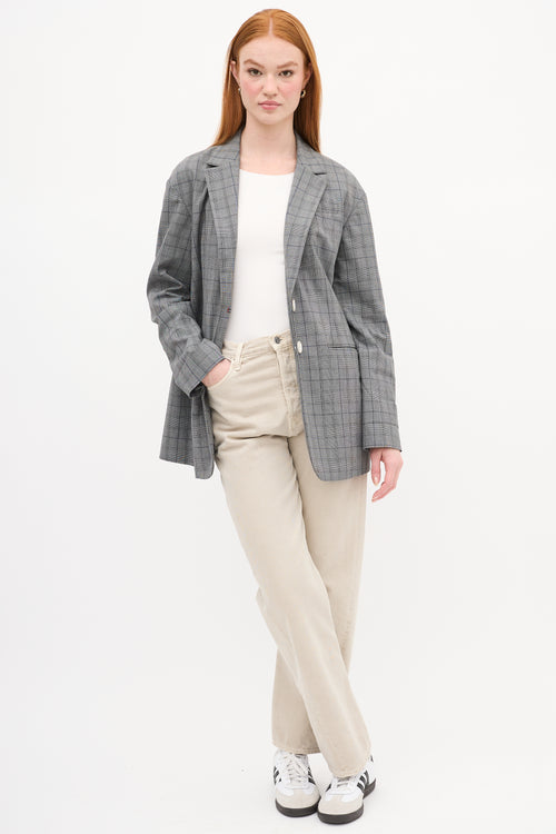 Tibi Grey & Navy Plaid Blazer