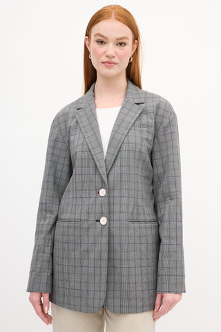 Tibi Grey & Navy Plaid Blazer