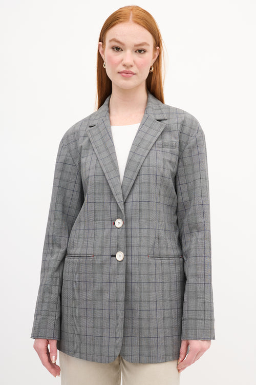 Tibi Grey & Navy Plaid Blazer